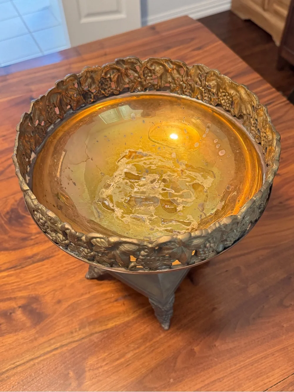 Andrea By Sadek Brass Compote Planter Pedestal Grapevine Detail 9.5